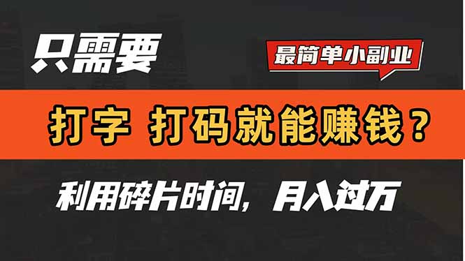 只需要打字，打码，就能赚钱？简单的赚钱小副业，利用碎片时间，月入过万-精品虚拟资源库
