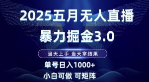 2025五月无人直播暴力掘金3.0，当天上手，当天拿结果，单号日入1k+小白可做可矩阵【揭秘】-精品虚拟资源库