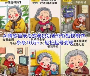 AI情感语录治愈老奶奶老爷爷短视制作,条条10万+,轻松起号变现-精品虚拟资源库