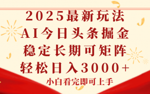 今日头条2025年最新玩法，思路简单，复制粘贴，稳定长期，轻松实现矩...-精品虚拟资源库