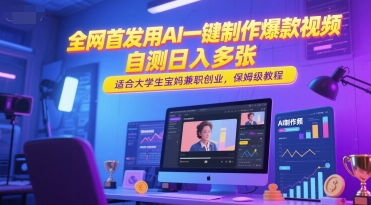 全网首发用AI一键制作爆款视频，自测日入多张，适合大学生宝妈兼职创业，保姆级教程-精品虚拟资源库
