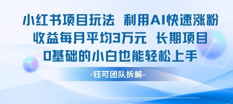 适合小白操作的小红书新项目，利用AI快速涨粉，收益每月平均1W+-精品虚拟资源库
