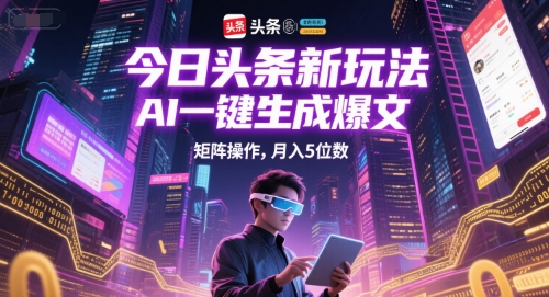 今日头条新玩法，AI一键生成爆文，矩阵操作，月入5位数-精品虚拟资源库