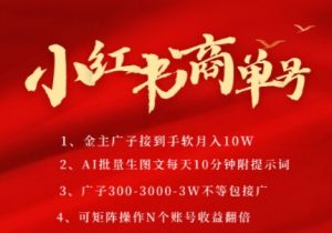 小红书商单号，AI轻松制作PLOG图文，商单接到手软3张-3k一条，每天轻松十分钟，矩阵n个账号，月入几个W-精品虚拟资源库