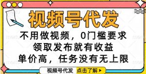 视频号代发，不用做视频，0门槛要求，领取发布就有收益，单价高，任务没有无上限【揭秘】-精品虚拟资源库
