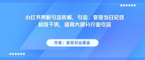 小红书男粉引流拆解，引流、变现当日见效超级干货，适用大部分行业引流-精品虚拟资源库
