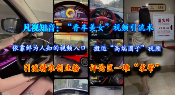凡视知音：“香车美女”视频引流术，依靠鲜为人知的视频入口，搬运“高端圈子”视频，引流精准创业粉，评论区一堆“求带”-精品虚拟资源库