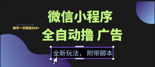 微信小程序全自动撸广告项目，彻底解决没流量的问题，新手一天8张+【揭秘】-精品虚拟资源库