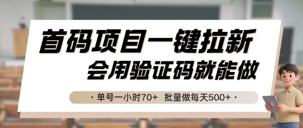 首码项目一键拉新，会用验证码就能做 单号一小时70+，批量做每天5张【揭秘】-精品虚拟资源库