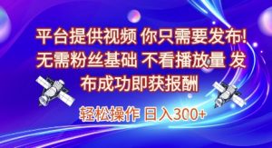 平台提供视频，你只需要发布， 无需粉丝基础，不看播放量，发布成功即获报酬，日入3张【揭秘】-精品虚拟资源库