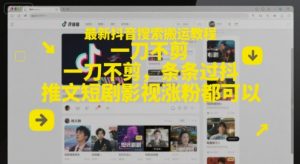 最新抖音搜索搬运教程，一刀不剪，条条过抖，推文短剧影视涨粉都可以-精品虚拟资源库