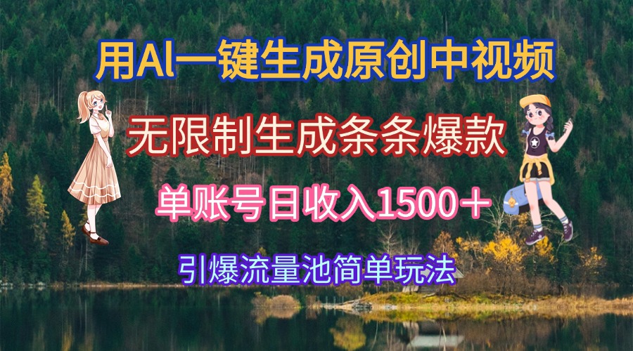 用Al一键生成原创中视频，无限制生成条条爆款，单账号日收入1500＋引爆…-精品虚拟资源库