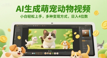 AI生成萌宠动物视频，小白轻松上手，多种变现方式，日入4位数-精品虚拟资源库