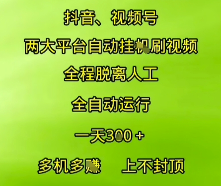 抖音视频号两大平台自动运行，全程脱离人工，自动获取收益，一天3张+，多机多挣，上不封顶【揭秘】-精品虚拟资源库