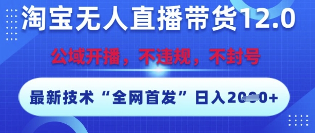 淘宝无人直播带货12.0，最新技术，不封号，不违规，操作简单，开播爆单，日入多张【揭秘】-精品虚拟资源库