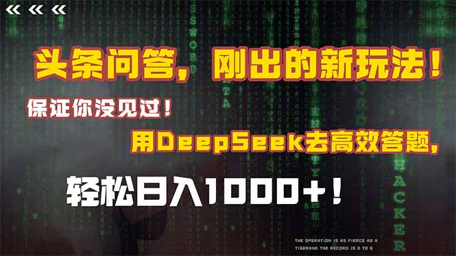 头条问答，刚出的新玩法！保证你没见过！结合Deepseek高效答题，轻松日…-精品虚拟资源库