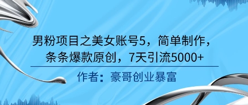 男粉项目之美女账号5，简单制作，条条爆款原创，7天引流5000+-精品虚拟资源库