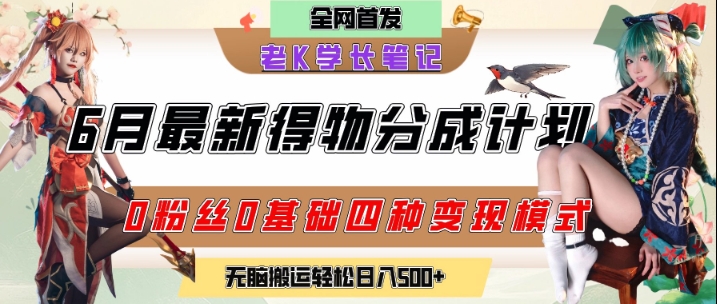 6月份最新得物创作者分成计划2.0玩法，0粉丝0基础四种模式变现，从隐蔽渠道无脑搬运，日入2张-精品虚拟资源库