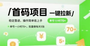 首码一键拉新项目，稳定靠谱，操作简单易上手，单号一小时70+，批量做每天5张【揭秘】-精品虚拟资源库