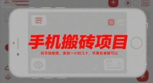 手机搬砖项目，有手就能做，亲测一小时几十，苹果安卓都可以-精品虚拟资源库