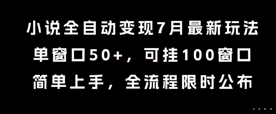 小说全自动变现7月玩法，单窗口50+，可挂100窗口，简单上手，全流程限时公布【揭秘】-精品虚拟资源库