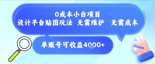 0成本小白项目，设计平台贴图玩法，无需维护，无需成本，单账号单月可产生收益4k+-精品虚拟资源库