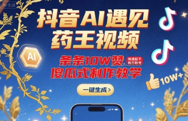 抖音AI遇见药王视频，条条10W赞，快速起千粉万粉号，傻瓜式制作教学-精品虚拟资源库