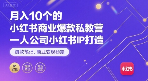 月入10个的小红书商业爆款私教营，一人公司小红书IP打造，爆款笔记，商业变现秘籍-精品虚拟资源库