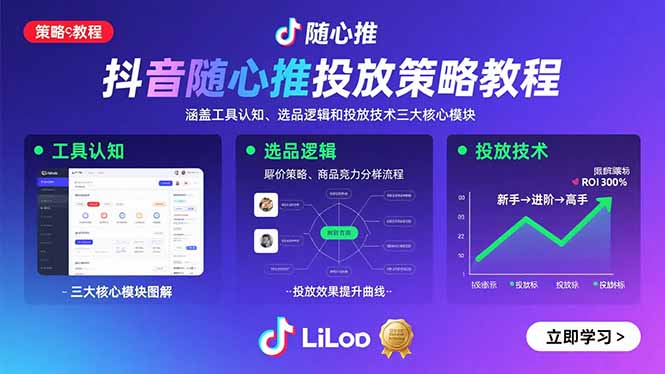 抖音随心推投放策略教程：涵盖工具认知、选品逻辑和投放技术三大核心模块-精品虚拟资源库