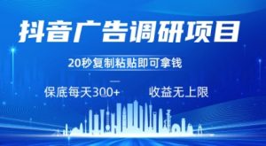 抖音广告调研项目，只需复制粘贴广告即可挣钱，任务不限量，一天稳定3张-精品虚拟资源库