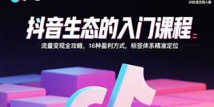 抖音生态的入门课程：流量变现全攻略，16种盈利方式，标签体系精准定位-精品虚拟资源库