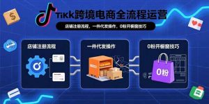 TikTok跨境电商全流程运营：店铺注册流程，一件代发操作，0粉开橱窗技巧-精品虚拟资源库