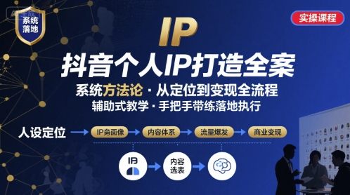 抖音个人IP系统落地实操大课，实操课程，辅助落地-精品虚拟资源库