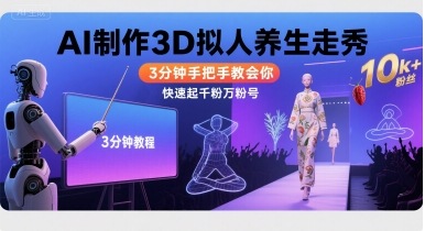 Ai制作3D拟人养生走秀，3分钟手把手教会你，快速起千粉万粉号-精品虚拟资源库