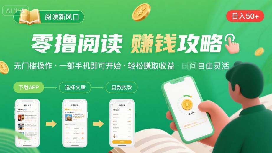 零撸阅读新风口，无门槛轻松挣，一部手机，日入 50-3张【揭秘】-精品虚拟资源库