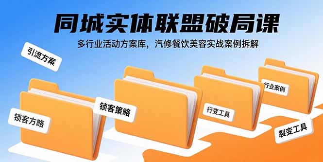 同城实体联盟破局课，多行业活动方案库，汽修餐饮美容实战案例拆解-精品虚拟资源库