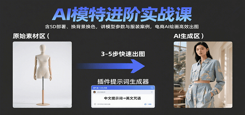 AI模特进阶实战课：含SD部署、换背景换色，讲模型参数与服装案例，电商AI绘画高效出图-精品虚拟资源库
