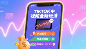 Tiktok中视频全新玩法，快速起号，快速出结果，百万播放一千八百刀-精品虚拟资源库