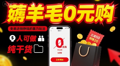 薅羊毛0元购，免单还倒挣钱的暴力玩法，人人可做，纯干货-精品虚拟资源库
