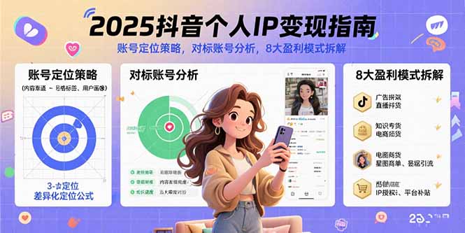 2025抖音个人IP变现指南，账号定位策略，对标账号分析，8大盈利模式拆解-精品虚拟资源库