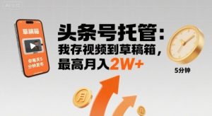 【头条号托管 】我存视频到草稿箱，你每天5分钟发布，最高月入2W+【揭秘】-精品虚拟资源库
