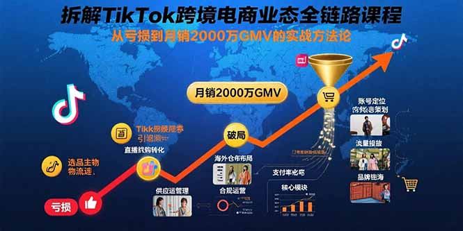 拆解TikTok跨境电商业态全链路课程：从亏损到月销2000万GMV的实战方法论-精品虚拟资源库