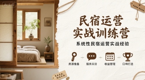 民宿运营实战训练营，系统性民宿运营实战经验-精品虚拟资源库
