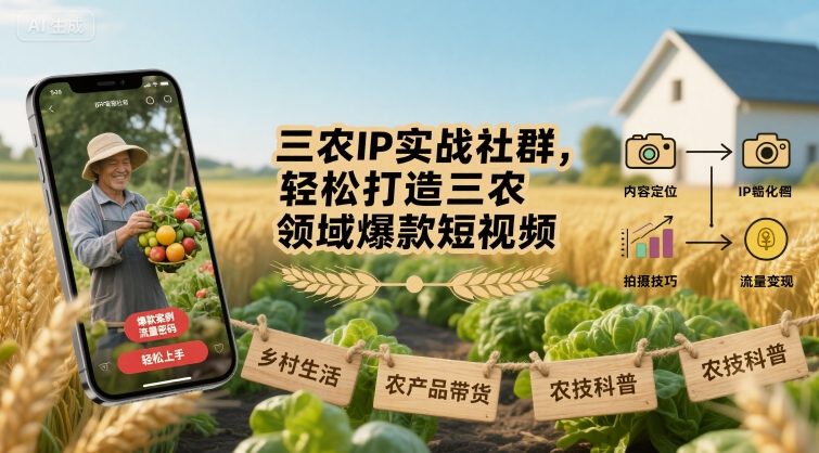 三农IP实战社群，轻松打造三农领域爆款短视频-精品虚拟资源库
