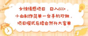 女性情感项目 小白制作简单一台手机可做 项目模式后续自然升大客单 日入6张-精品虚拟资源库