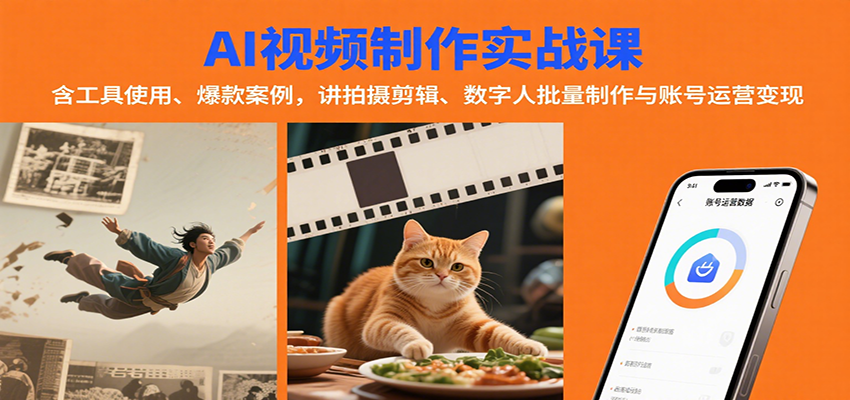 AI视频制作实战：含工具使用、爆款案例，讲拍摄剪辑、数字人批量制作与账号运营变现-精品虚拟资源库