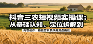 抖音三农短视频实操课：从基础认知、定位拆解到内容创作、拍摄剪辑及数据复盘投放-精品虚拟资源库