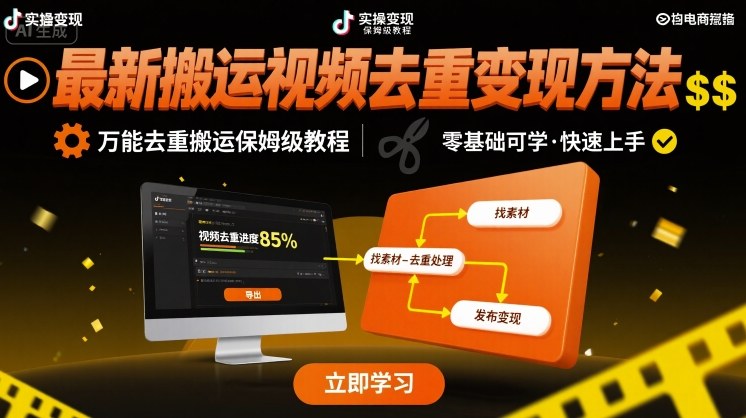 最新搬运视频去重变现方法，万能去重搬运保姆级教程-精品虚拟资源库