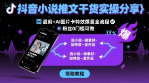 抖音小说推文干货实操分享，混剪+AI图片卡特效爆量全流程，0粉丝0门槛可做-精品虚拟资源库