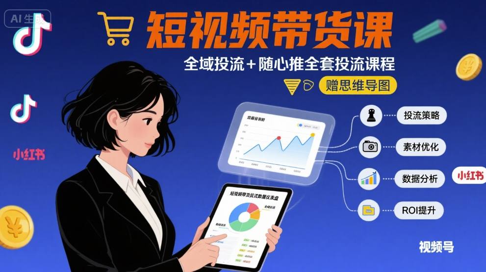 最新短视频带货课，全域投流+随心推全套投流课程+思维导图-精品虚拟资源库